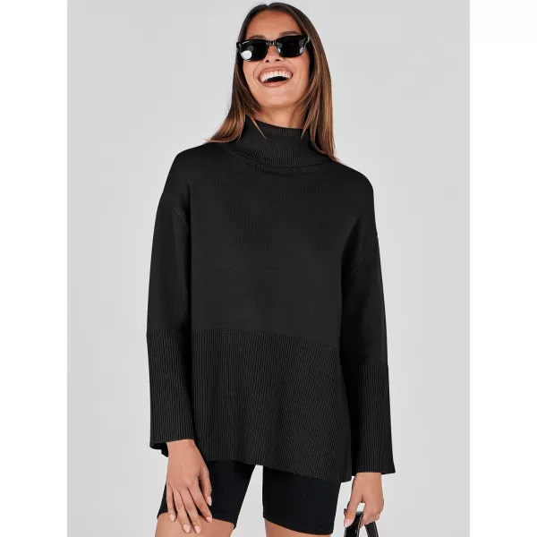 imageANRABESS Womens Fashion 2023 Oversized Turtleneck Striped Trendy Sweaters Ribbed Knit Pullover Sweater TopBlack