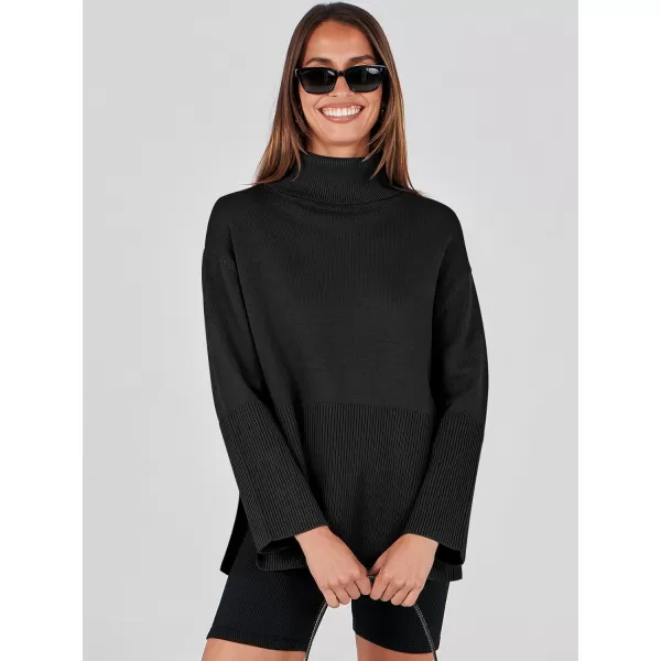 imageANRABESS Womens Fashion 2023 Oversized Turtleneck Striped Trendy Sweaters Ribbed Knit Pullover Sweater TopBlack