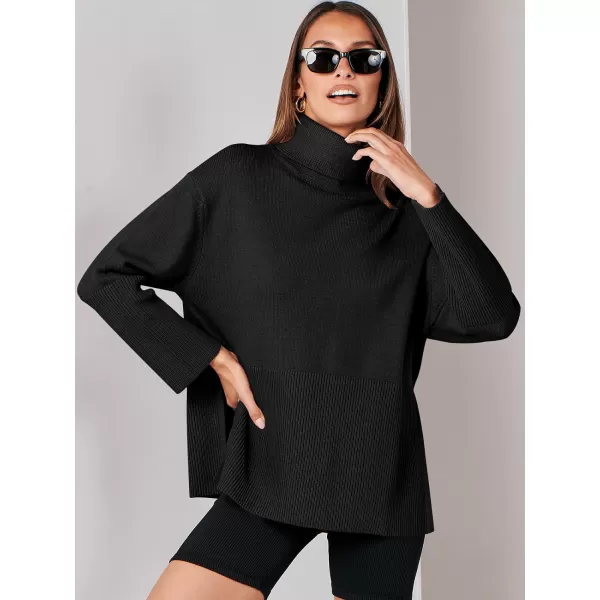 imageANRABESS Womens Fashion 2023 Oversized Turtleneck Striped Trendy Sweaters Ribbed Knit Pullover Sweater TopBlack