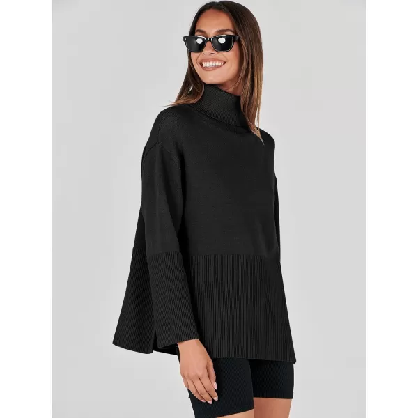 imageANRABESS Womens Fashion 2023 Oversized Turtleneck Striped Trendy Sweaters Ribbed Knit Pullover Sweater TopBlack