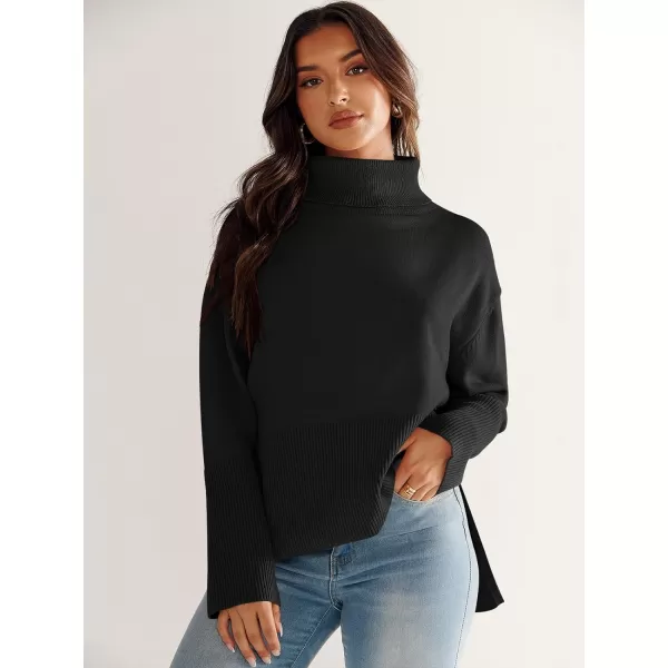 imageANRABESS Womens Fashion 2023 Oversized Turtleneck Striped Trendy Sweaters Ribbed Knit Pullover Sweater TopBlack