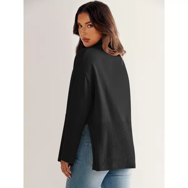 imageANRABESS Womens Fashion 2023 Oversized Turtleneck Striped Trendy Sweaters Ribbed Knit Pullover Sweater TopBlack