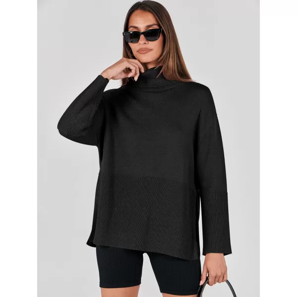 imageANRABESS Womens Fashion 2023 Oversized Turtleneck Striped Trendy Sweaters Ribbed Knit Pullover Sweater TopBlack