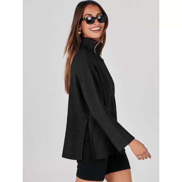 imageANRABESS Womens Fashion 2023 Oversized Turtleneck Striped Trendy Sweaters Ribbed Knit Pullover Sweater TopBlack