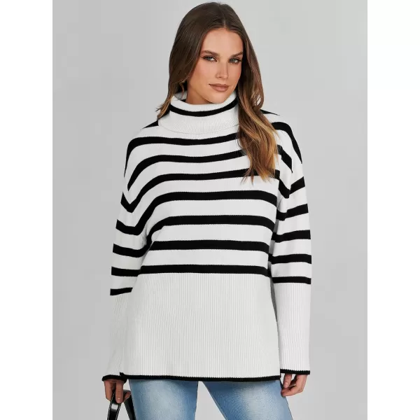 imageANRABESS Womens Fashion 2023 Oversized Turtleneck Striped Trendy Sweaters Ribbed Knit Pullover Sweater TopBlackwhite