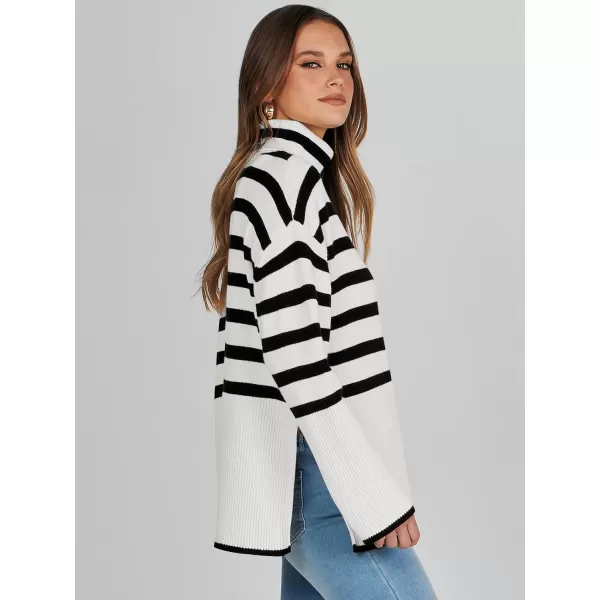 imageANRABESS Womens Fashion 2023 Oversized Turtleneck Striped Trendy Sweaters Ribbed Knit Pullover Sweater TopBlackwhite