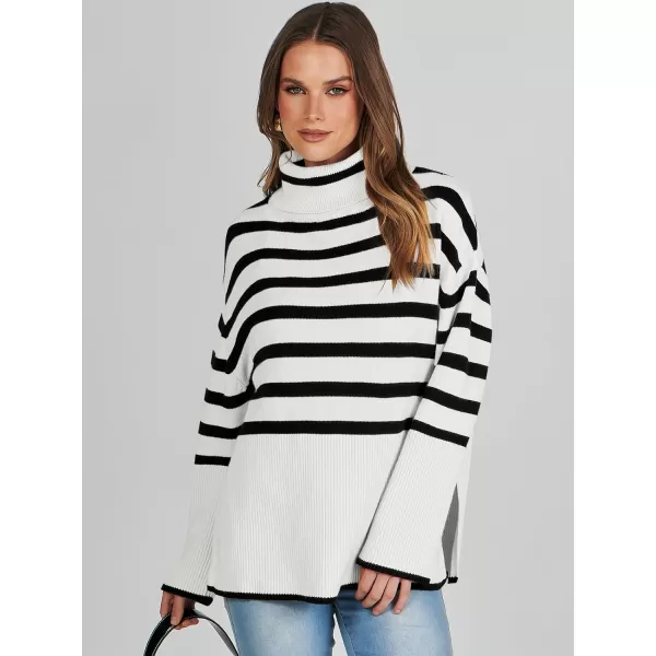 imageANRABESS Womens Fashion 2023 Oversized Turtleneck Striped Trendy Sweaters Ribbed Knit Pullover Sweater TopBlackwhite