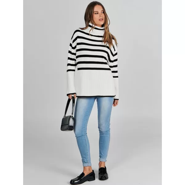 imageANRABESS Womens Fashion 2023 Oversized Turtleneck Striped Trendy Sweaters Ribbed Knit Pullover Sweater TopBlackwhite