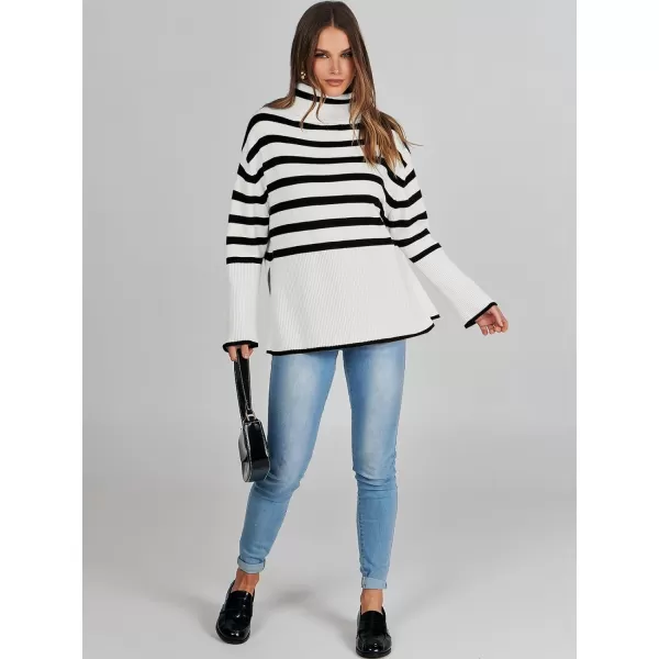 imageANRABESS Womens Fashion 2023 Oversized Turtleneck Striped Trendy Sweaters Ribbed Knit Pullover Sweater TopBlackwhite