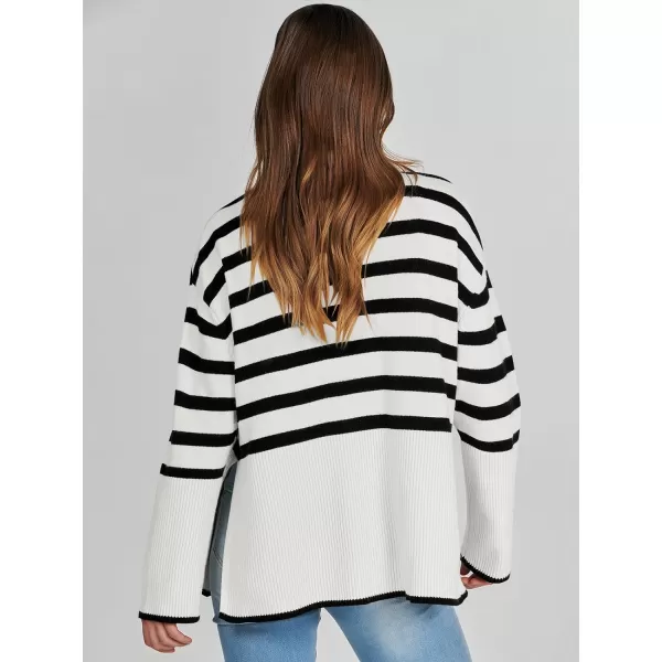 imageANRABESS Womens Fashion 2023 Oversized Turtleneck Striped Trendy Sweaters Ribbed Knit Pullover Sweater TopBlackwhite