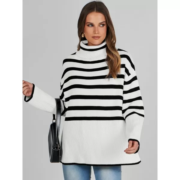 imageANRABESS Womens Fashion 2023 Oversized Turtleneck Striped Trendy Sweaters Ribbed Knit Pullover Sweater TopBlackwhite
