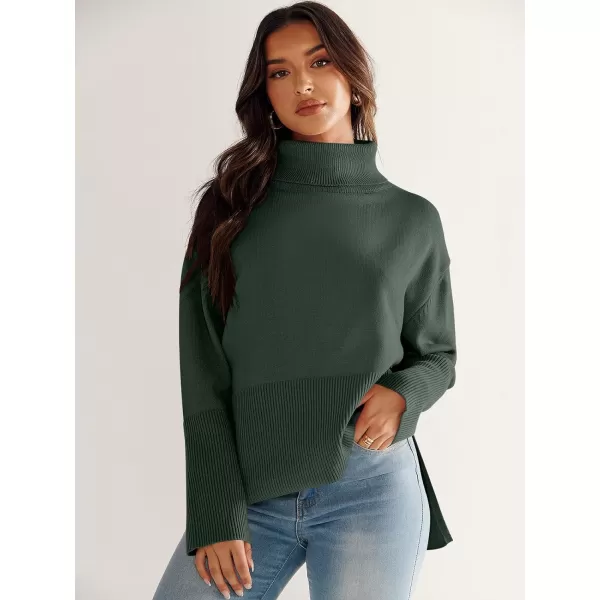 imageANRABESS Womens Fashion 2023 Oversized Turtleneck Striped Trendy Sweaters Ribbed Knit Pullover Sweater TopDeep Green