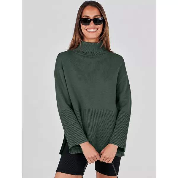 imageANRABESS Womens Fashion 2023 Oversized Turtleneck Striped Trendy Sweaters Ribbed Knit Pullover Sweater TopDeep Green