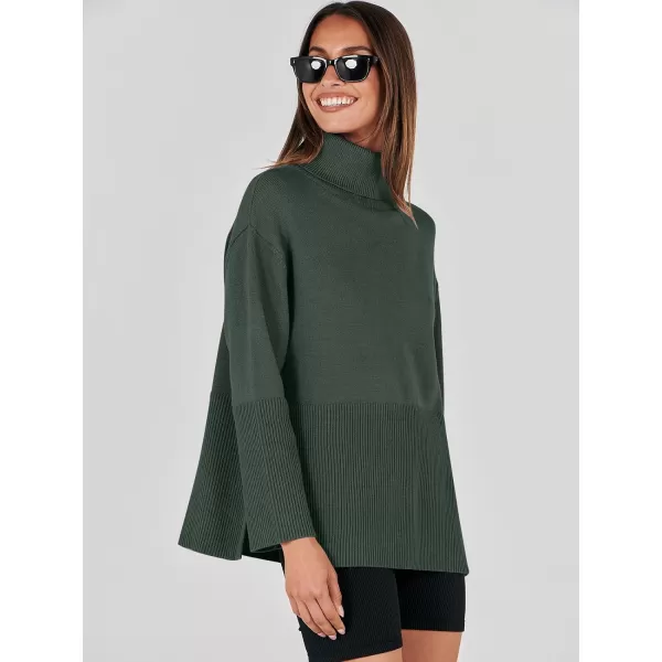 imageANRABESS Womens Fashion 2023 Oversized Turtleneck Striped Trendy Sweaters Ribbed Knit Pullover Sweater TopDeep Green