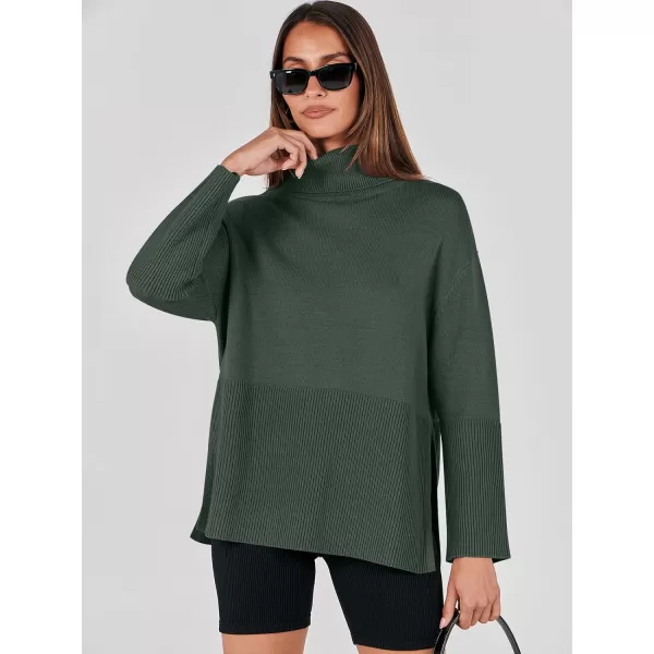 imageANRABESS Womens Fashion 2023 Oversized Turtleneck Striped Trendy Sweaters Ribbed Knit Pullover Sweater TopDeep Green