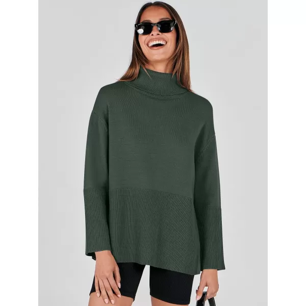 imageANRABESS Womens Fashion 2023 Oversized Turtleneck Striped Trendy Sweaters Ribbed Knit Pullover Sweater TopDeep Green