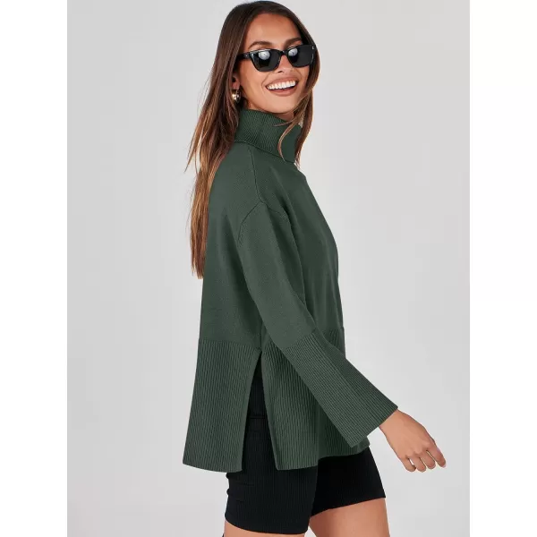 imageANRABESS Womens Fashion 2023 Oversized Turtleneck Striped Trendy Sweaters Ribbed Knit Pullover Sweater TopDeep Green