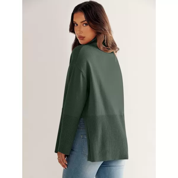 imageANRABESS Womens Fashion 2023 Oversized Turtleneck Striped Trendy Sweaters Ribbed Knit Pullover Sweater TopDeep Green
