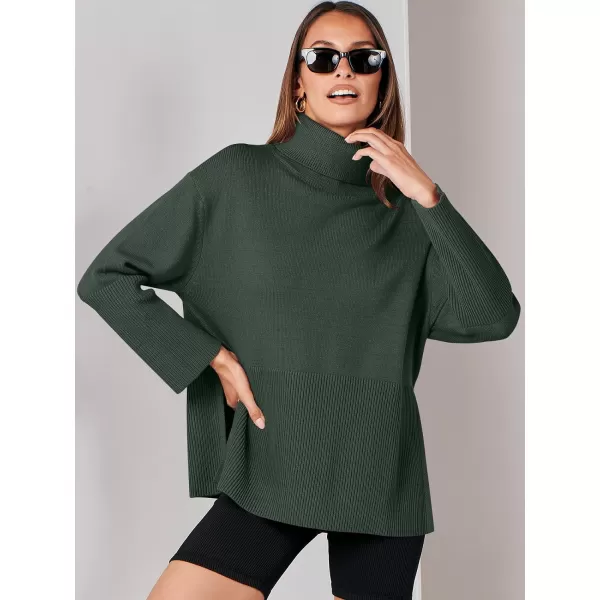imageANRABESS Womens Fashion 2023 Oversized Turtleneck Striped Trendy Sweaters Ribbed Knit Pullover Sweater TopDeep Green