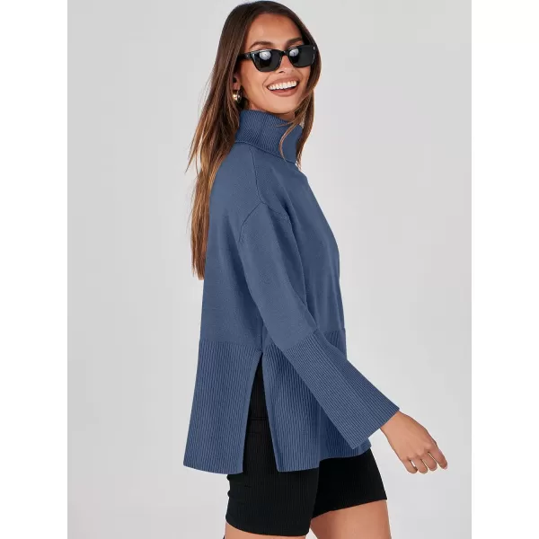 imageANRABESS Womens Fashion 2023 Oversized Turtleneck Striped Trendy Sweaters Ribbed Knit Pullover Sweater TopDusty Blue