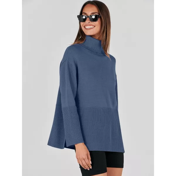 imageANRABESS Womens Fashion 2023 Oversized Turtleneck Striped Trendy Sweaters Ribbed Knit Pullover Sweater TopDusty Blue