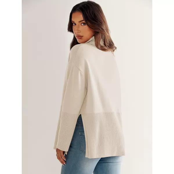 imageANRABESS Womens Fashion 2023 Oversized Turtleneck Striped Trendy Sweaters Ribbed Knit Pullover Sweater TopKhaki