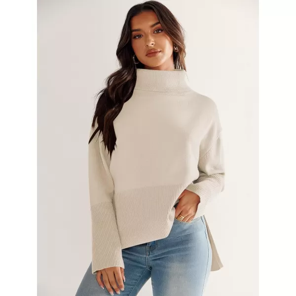 imageANRABESS Womens Fashion 2023 Oversized Turtleneck Striped Trendy Sweaters Ribbed Knit Pullover Sweater TopKhaki