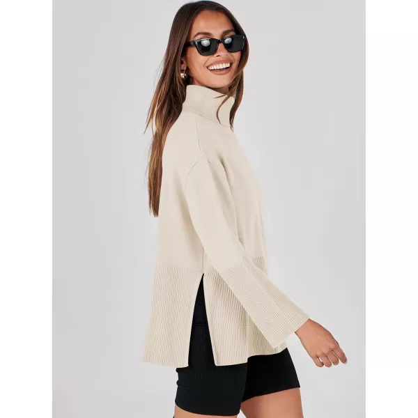 imageANRABESS Womens Fashion 2023 Oversized Turtleneck Striped Trendy Sweaters Ribbed Knit Pullover Sweater TopKhaki
