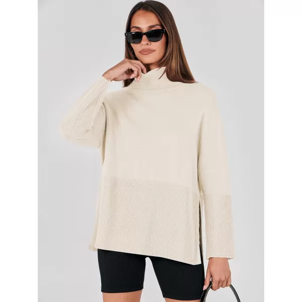 imageANRABESS Womens Fashion 2023 Oversized Turtleneck Striped Trendy Sweaters Ribbed Knit Pullover Sweater TopKhaki