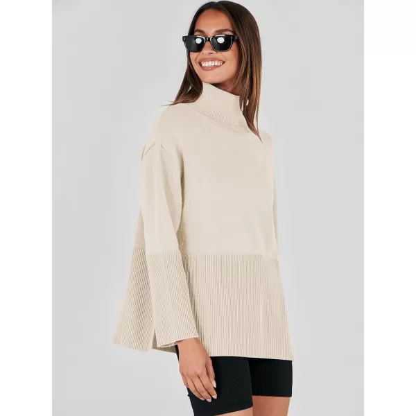 imageANRABESS Womens Fashion 2023 Oversized Turtleneck Striped Trendy Sweaters Ribbed Knit Pullover Sweater TopKhaki