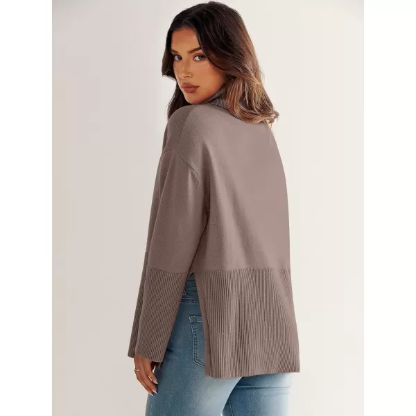 imageANRABESS Womens Fashion 2023 Oversized Turtleneck Striped Trendy Sweaters Ribbed Knit Pullover Sweater TopNutmeag