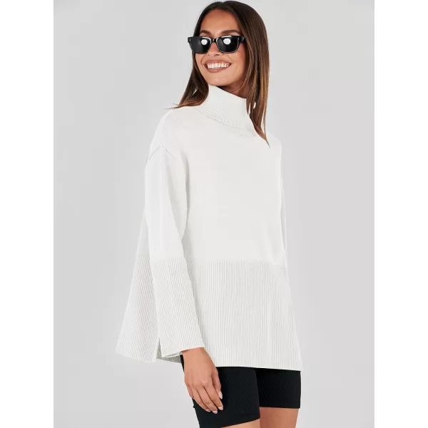 imageANRABESS Womens Fashion 2023 Oversized Turtleneck Striped Trendy Sweaters Ribbed Knit Pullover Sweater TopWhite