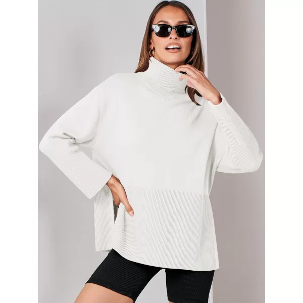 imageANRABESS Womens Fashion 2023 Oversized Turtleneck Striped Trendy Sweaters Ribbed Knit Pullover Sweater TopWhite