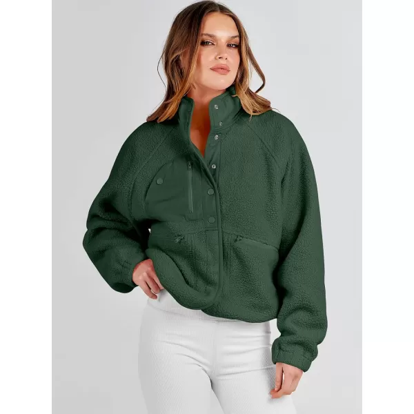 imageANRABESS Womens Fleece Jacket Button Down Shacket Casual Sherpa Cropped Coats Warm Outwear with PocketsArmy Green