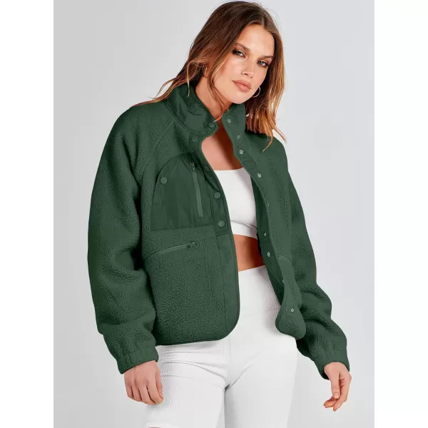 imageANRABESS Womens Fleece Jacket Button Down Shacket Casual Sherpa Cropped Coats Warm Outwear with PocketsArmy Green