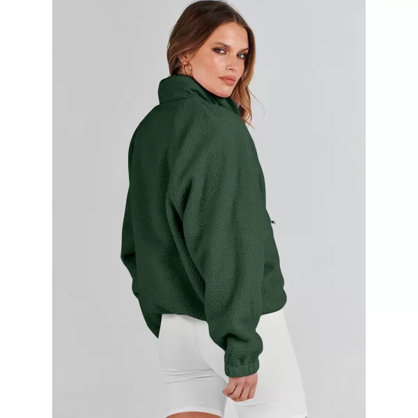 imageANRABESS Womens Fleece Jacket Button Down Shacket Casual Sherpa Cropped Coats Warm Outwear with PocketsArmy Green