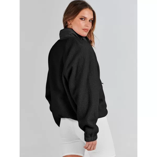 imageANRABESS Womens Fleece Jacket Button Down Shacket Casual Sherpa Cropped Coats Warm Outwear with PocketsBlack