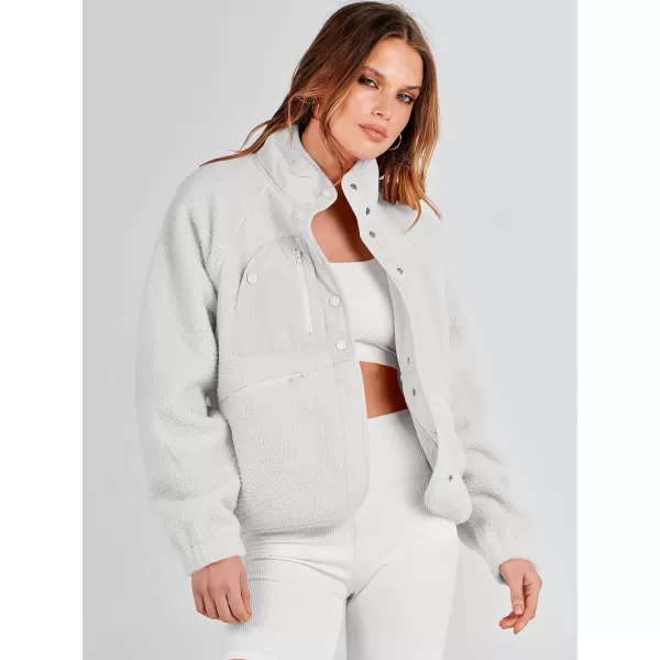 imageANRABESS Womens Fleece Jacket Button Down Shacket Casual Sherpa Cropped Coats Warm Outwear with PocketsGray