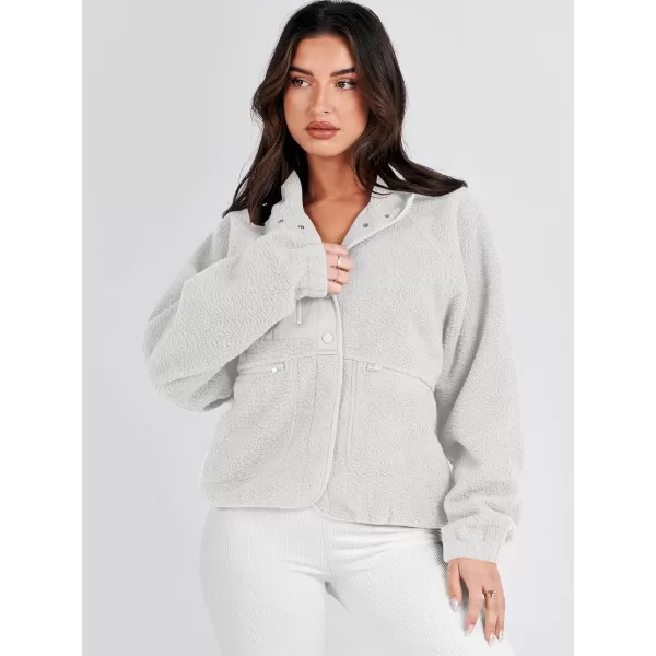 imageANRABESS Womens Fleece Jacket Button Down Shacket Casual Sherpa Cropped Coats Warm Outwear with PocketsGray