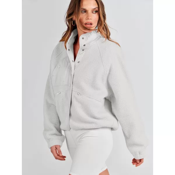 imageANRABESS Womens Fleece Jacket Button Down Shacket Casual Sherpa Cropped Coats Warm Outwear with PocketsGray