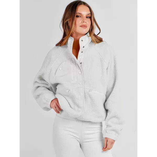 imageANRABESS Womens Fleece Jacket Button Down Shacket Casual Sherpa Cropped Coats Warm Outwear with PocketsGray