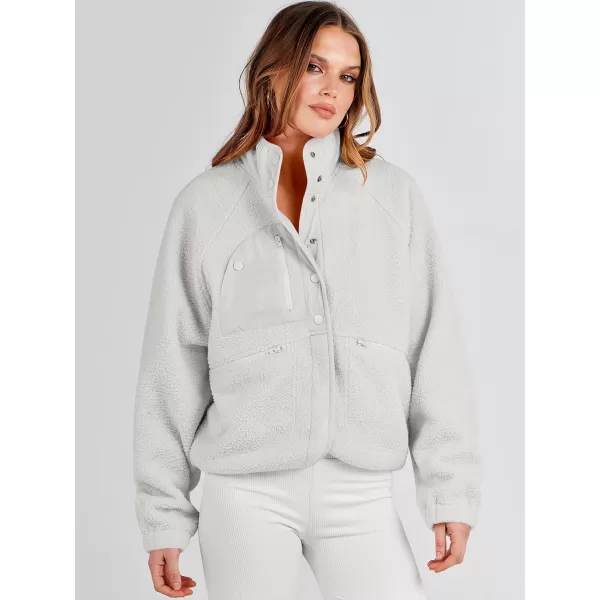 imageANRABESS Womens Fleece Jacket Button Down Shacket Casual Sherpa Cropped Coats Warm Outwear with PocketsGray