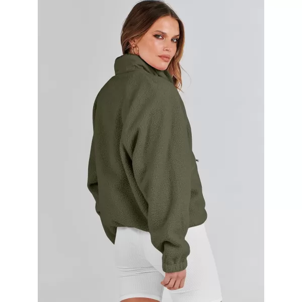 imageANRABESS Womens Fleece Jacket Button Down Shacket Casual Sherpa Cropped Coats Warm Outwear with PocketsOlive