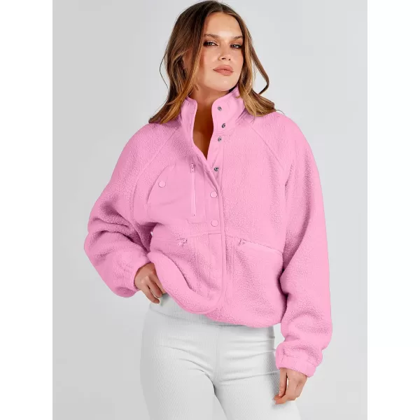 imageANRABESS Womens Fleece Jacket Button Down Shacket Casual Sherpa Cropped Coats Warm Outwear with PocketsPink