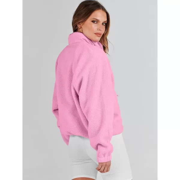 imageANRABESS Womens Fleece Jacket Button Down Shacket Casual Sherpa Cropped Coats Warm Outwear with PocketsPink