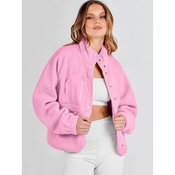 imageANRABESS Womens Fleece Jacket Button Down Shacket Casual Sherpa Cropped Coats Warm Outwear with PocketsPink