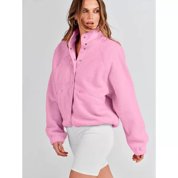imageANRABESS Womens Fleece Jacket Button Down Shacket Casual Sherpa Cropped Coats Warm Outwear with PocketsPink