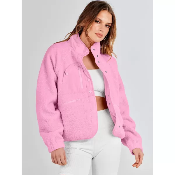 imageANRABESS Womens Fleece Jacket Button Down Shacket Casual Sherpa Cropped Coats Warm Outwear with PocketsPink