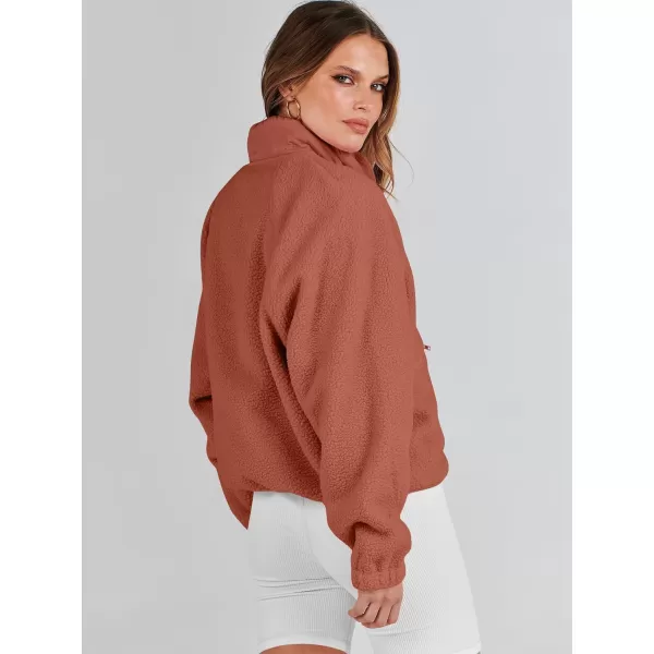 imageANRABESS Womens Fleece Jacket Button Down Shacket Casual Sherpa Cropped Coats Warm Outwear with PocketsRust