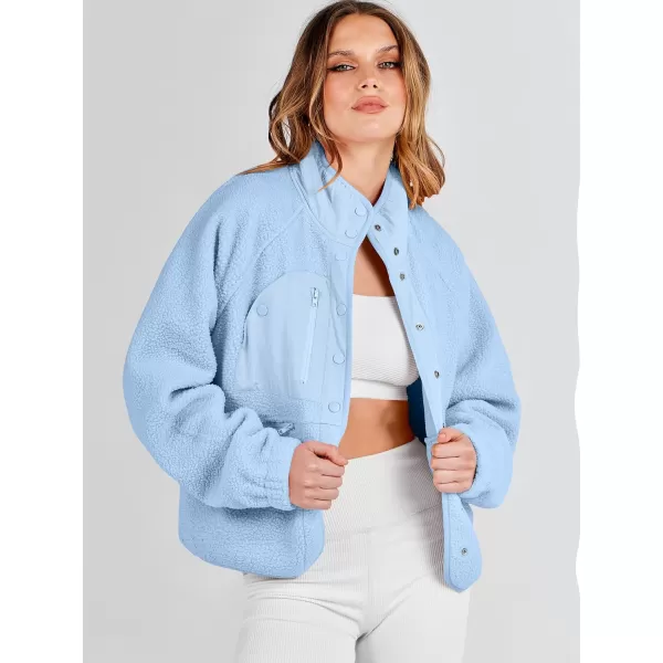imageANRABESS Womens Fleece Jacket Button Down Shacket Casual Sherpa Cropped Coats Warm Outwear with PocketsSky
